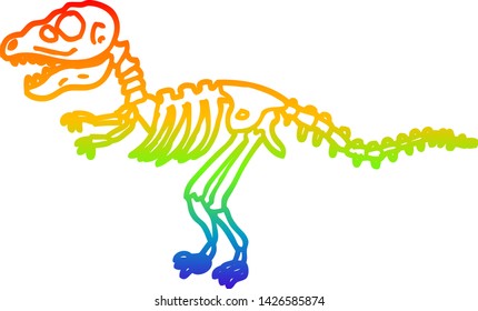 rainbow gradient line drawing of a cartoon dinosaur bones