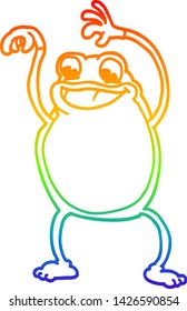 rainbow gradient line drawing of a cartoon frog