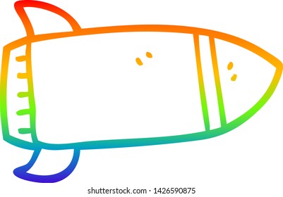 dibujo de una línea de gradiente de arco iris de un cohete rojo de dibujos animados
