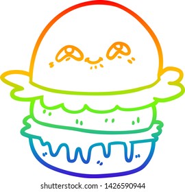 rainbow gradient line drawing of a cartoon fast food burger