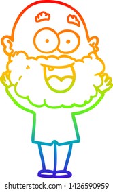 rainbow gradient line drawing of a cartoon crazy happy man with beard