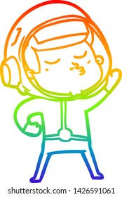 rainbow gradient line drawing of a cartoon confident astronaut