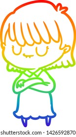 rainbow gradient line drawing of a cartoon woman