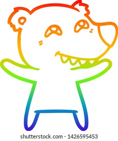 Regenbogen-Farbverlauf-Linie Zeichnung eines Cartoon-Bären mit Zähnen