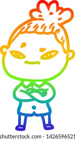 desenho de linha de gradiente arco-íris de uma mulher de desenho animado