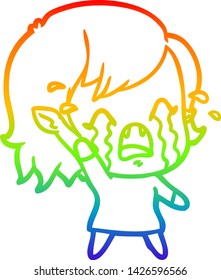 dibujo de la línea de gradiente del arco iris de una chica vampiro que llora una caricatura