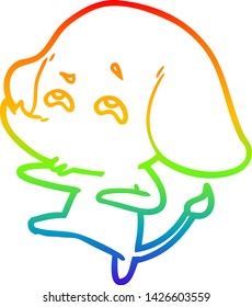 rainbow gradient line drawing of a cartoon elephant remembering