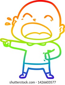 rainbow gradient line drawing of a cartoon shouting bald man
