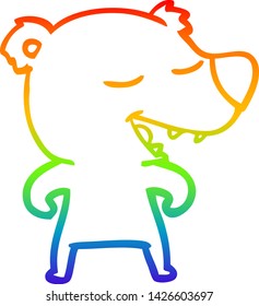 dibujo de una línea de gradiente de arco iris de un oso de dibujos animados