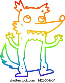 rainbow gradient line drawing of a cartoon wolf