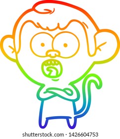 rainbow gradient line drawing of a cartoon shocked monkey