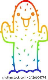 dibujo de línea de gradiente de arco iris de un cactus de dibujos animados
