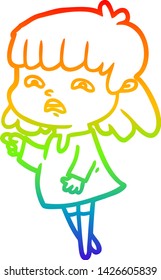 Regenbogen-Farbverlauf-Zeichnung einer Cartoon besorgten Frau