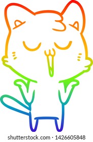 rainbow gradient line drawing of a cartoon cat singing