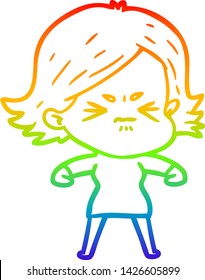 Regenbogen-Farbverlauf-Zeichnung einer Cartoon wütenden Mädchen