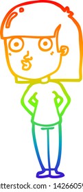 rainbow gradient line drawing of a cartoon woman staring