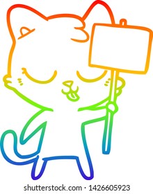 dibujo de una línea de gradiente de arco iris de un gato de dibujos animados