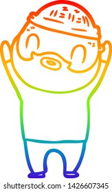 dibujo de una línea de degradado de arco iris de un hombre barbudo de dibujos animados