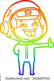 rainbow gradient line drawing of a cartoon laughing astronaut