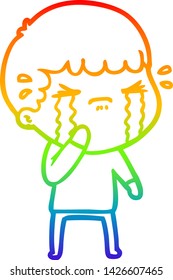 rainbow gradient line drawing of a cartoon man crying