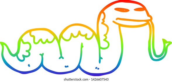 rainbow gradient line drawing of a cartoon slithering snake