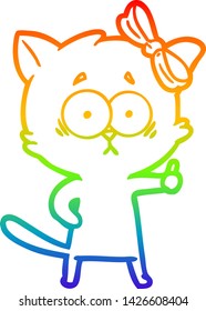 dibujo de una línea de gradiente de arco iris de un gato de dibujos animados