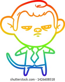 rainbow gradient line drawing of a cartoon monkey