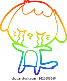 rainbow gradient line drawing of a cartoon crying dog