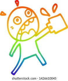 rainbow gradient line drawing of a cartoon man who has drunk too much coffee