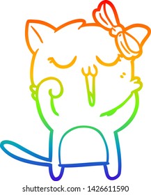 dibujo de una línea de gradiente de arco iris de un gato de dibujos animados