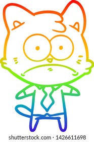 rainbow gradient line drawing of a cartoon nervous business cat