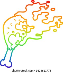 rainbow gradient line drawing of a cartoon cooked chicken leg
