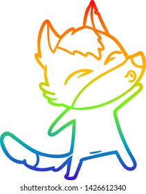 dibujo de la línea de gradiente del arcoiris de un lobo de dibujos animados