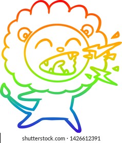 rainbow gradient line drawing of a cartoon roaring lion