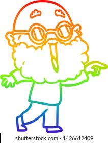 dibujo de una línea de gradiente de arcoiris de un hombre alegre con el dedo de la barba apuntando