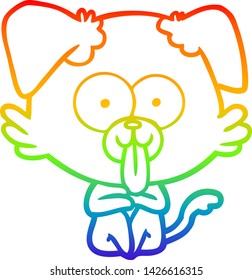 rainbow gradient line drawing of a cartoon dog with tongue sticking out