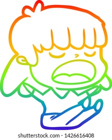rainbow gradient line drawing of a cartoon woman talking loudly