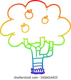 dibujo de línea de gradiente de arco iris de un árbol de manzanas de dibujos animados