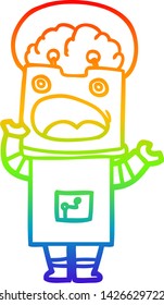 rainbow gradient line drawing of a cartoon robot