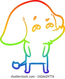 desenho de linha de gradiente arco-íris de um elefante de desenho animado lembrando