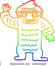 rainbow gradient line drawing of a cartoon big yeti