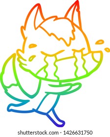 rainbow gradient line drawing of a cartoon crying wolf