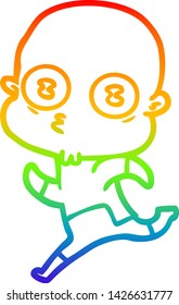 rainbow gradient line drawing of a cartoon weird bald spaceman