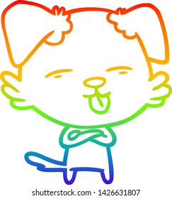 rainbow gradient line drawing of a cartoon dog sticking out tongue