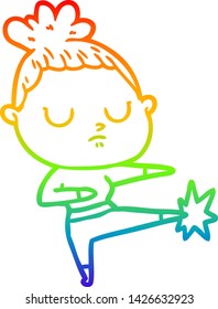 rainbow gradient line drawing of a cartoon calm woman