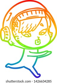 dibujo de una mujer astronauta de dibujos animados con gradiente de color arcoiris