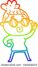 dibujo de una mujer ondulado con gafas de sol en la línea de gradiente arco iris