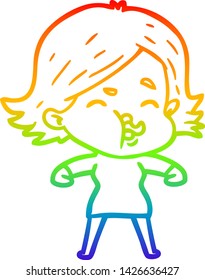 rainbow gradient line drawing of a cartoon girl pulling face