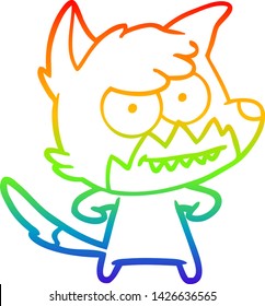 dibujo de línea de gradiente de arcoiris de un zorro de barrido de dibujos animados