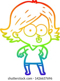 rainbow gradient line drawing of a cartoon girl pouting